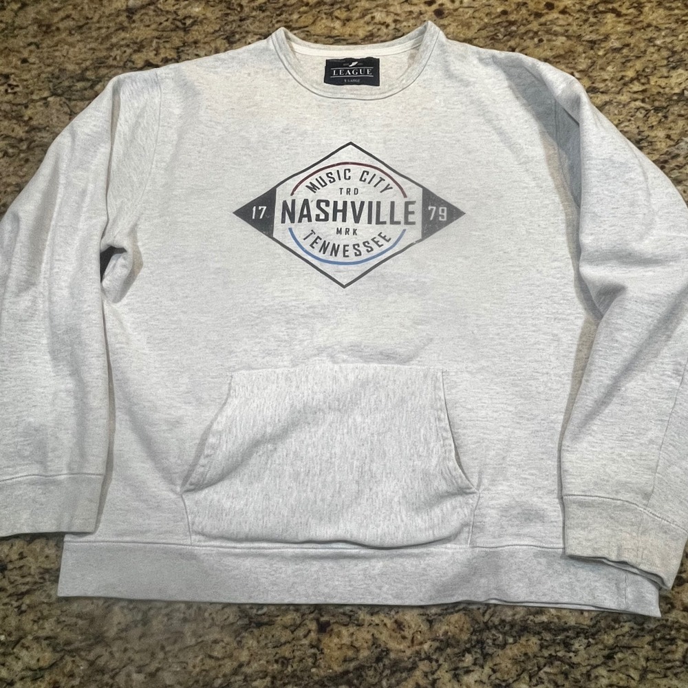 League Nashville Tennessee Music City Sweatshirt Gray Crewneck XL Pocket